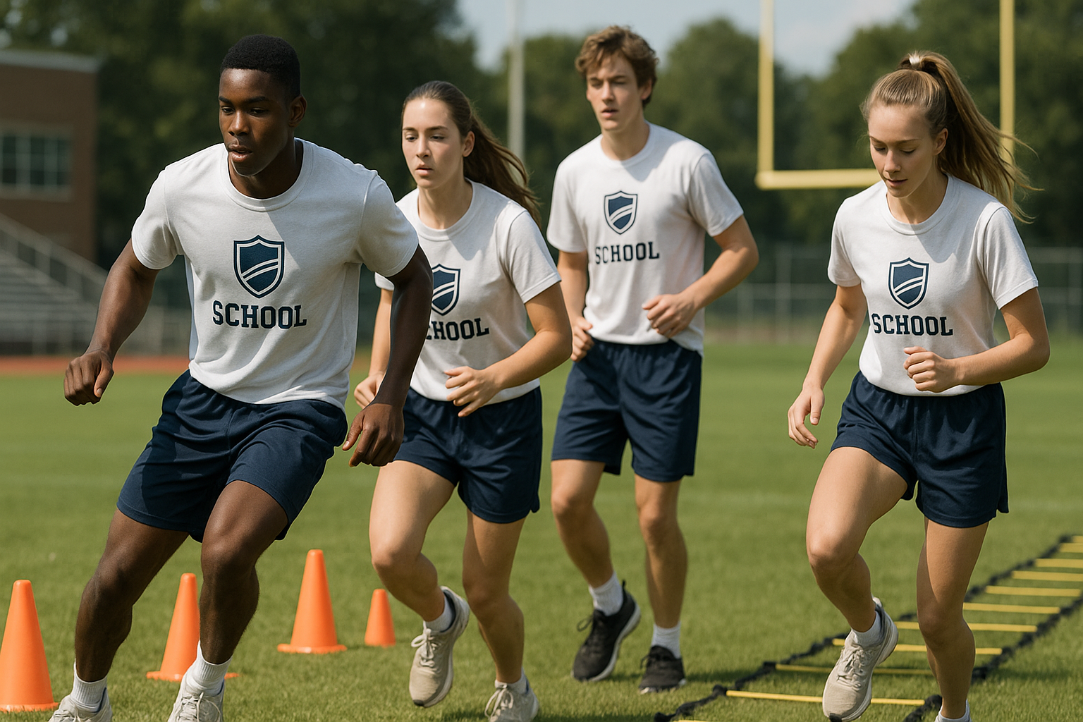 High school students in custom PE uniforms