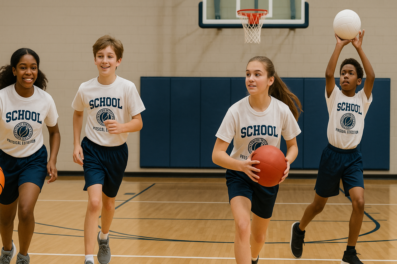 Middle school students in custom PE uniforms