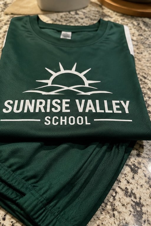 PE uniforms with logo printing — customer photo